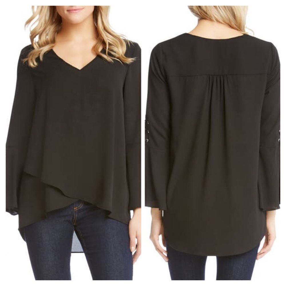 Karen KaneΒ Black Split FrontβTie-Sleeve Top SzβMed